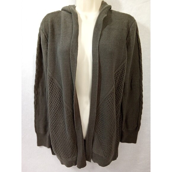 Simply Vera Vera Wang Women Large Green Hooded Sweater long sleeve open front - Picture 1 of 8